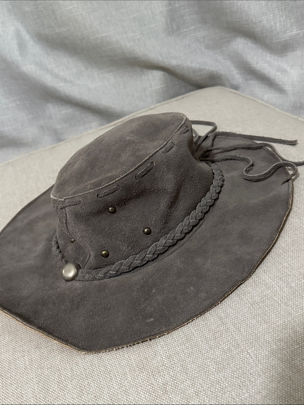 Vintage Handmade Genuine Leather Hat-Made in Mexico-Gray Suede-Wmns Sz M-EUC - Picture 9 of 16
